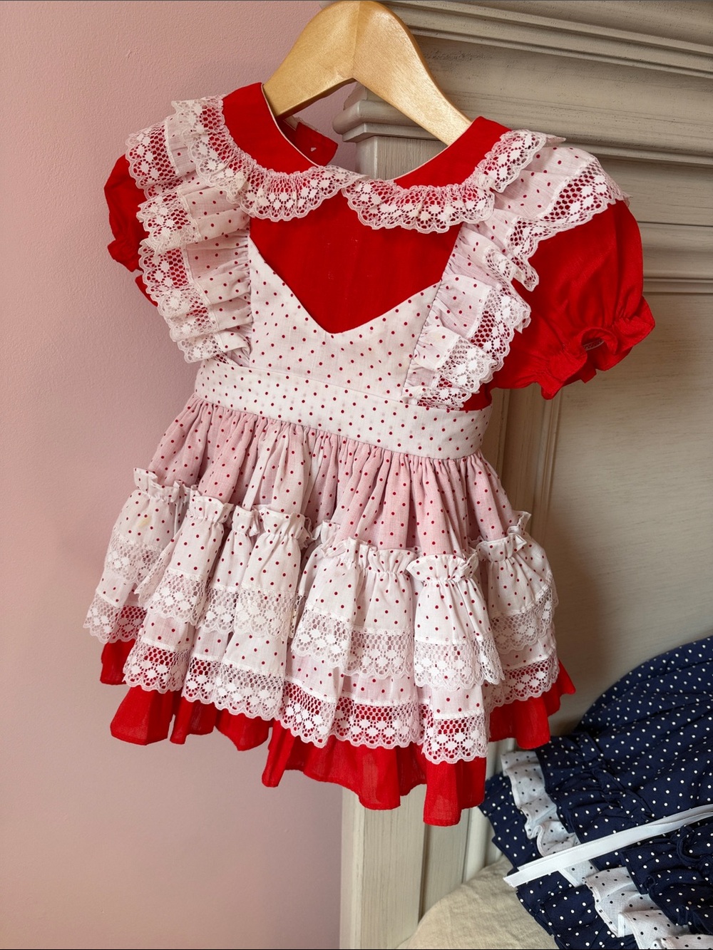 Red & White Ruffled Dot Party Dress vintage